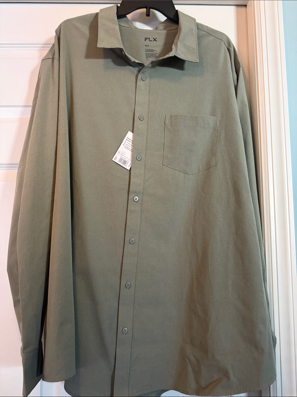Men's FLX Performance Olive Green Button-Up Shirt 3XB New